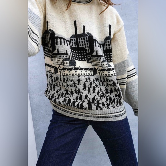 Vintage Sweaters - Vintage Westmorland Knit 100% Wool Sweater City Neutrals Crewneck Size Large *O